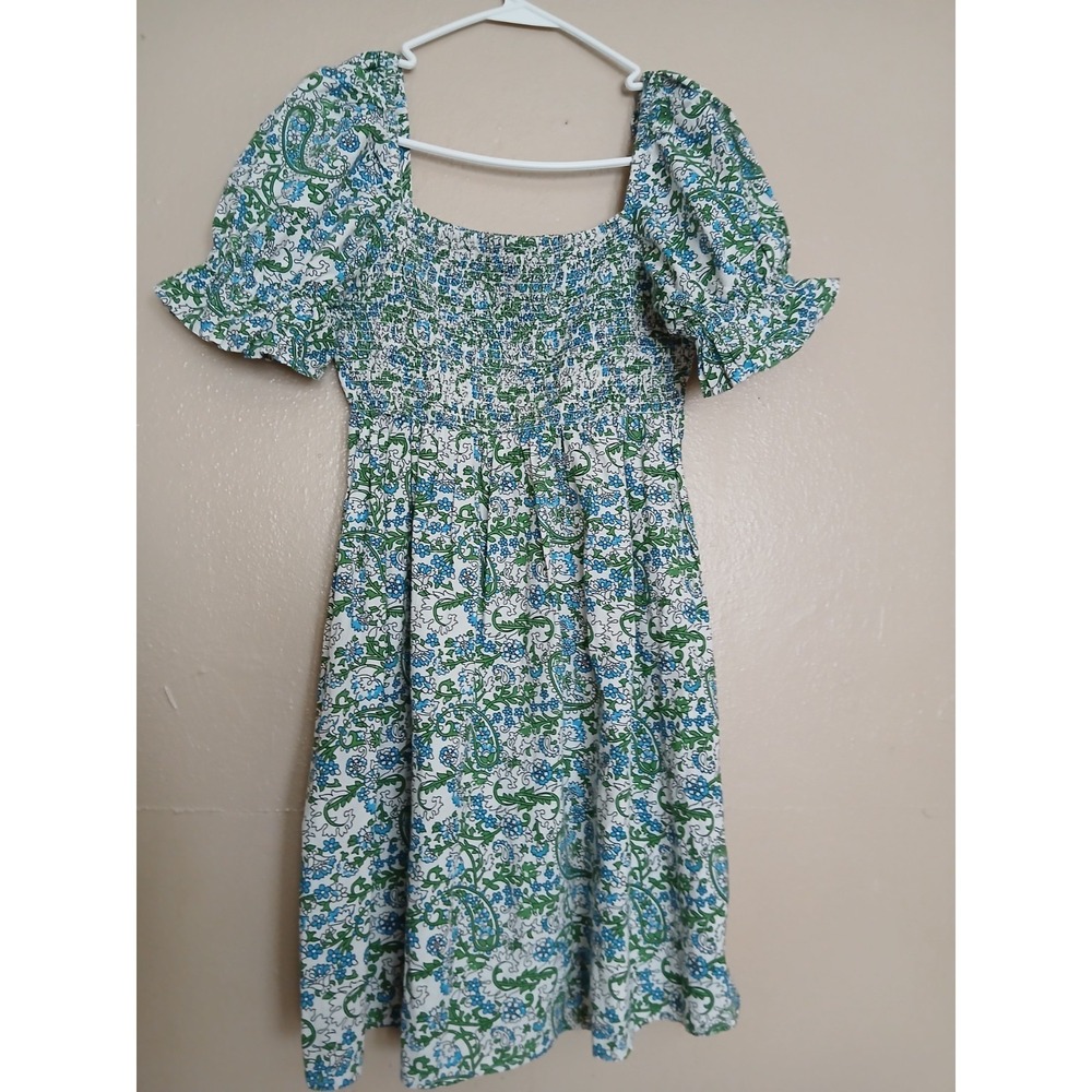 Dizzy Lizzy Dress Large Smocked Mini Peasant Cottage Core Resort Puff Sleeve